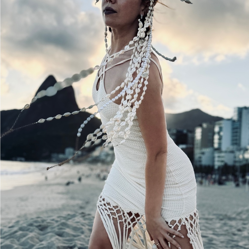Ivory Crochet Fringe Beach Dress